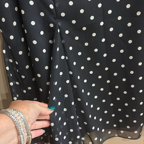 NWT LIZ & CO black polka dots fit flare 1/2 pleated skirt lined side zipper 16 - Picture 4 of 11